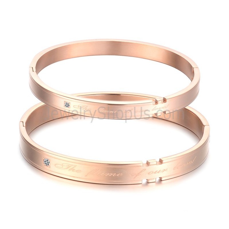 Tatanium Rose Gold Couple Bangles With Rhinestones C710 Tatanium Rose Gold Couple Bangles With Rhinestones C710