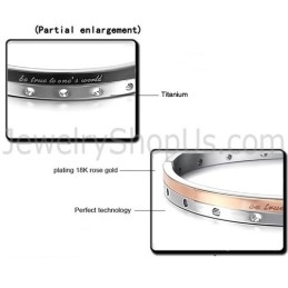 Tatanium Rose Gold And Black "Be True To One'S World" Couple Bangles With Circular Holes C868