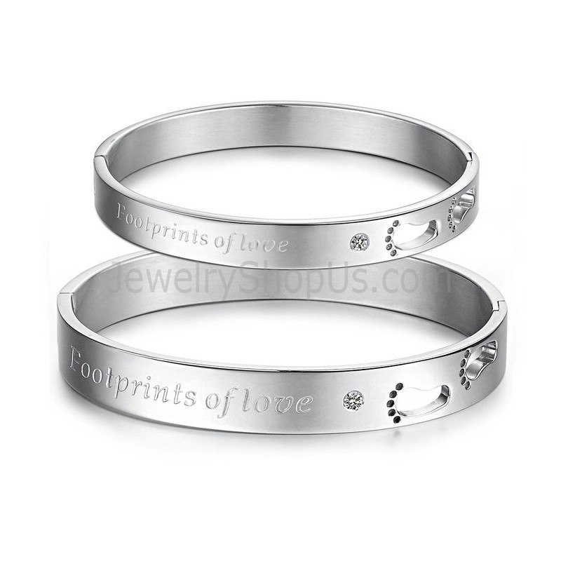 Tatanium "Footrints Of Love" Couple Bangles With Hollow Footprints And Rhinestones C850 Tatanium "Footrints Of Love" Couple Bangles With Hollow Footprints And Rhinestones C850