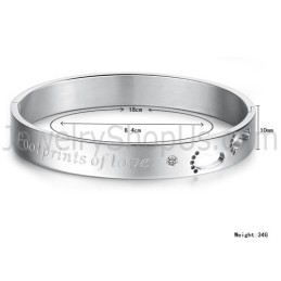 Tatanium "Footrints Of Love" Couple Bangles With Hollow Footprints And Rhinestones C850