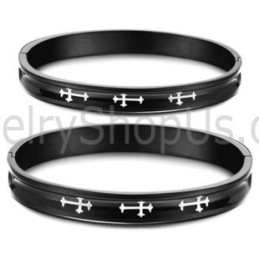 Tatanium Black Couple Bangles With White Cross C747