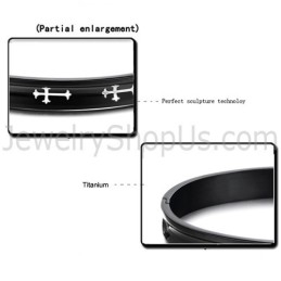 Tatanium Black Couple Bangles With White Cross C747