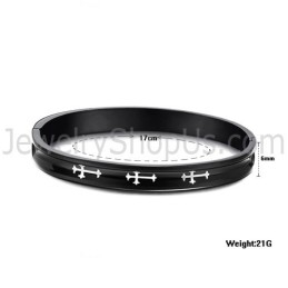 Tatanium Black Couple Bangles With White Cross C747