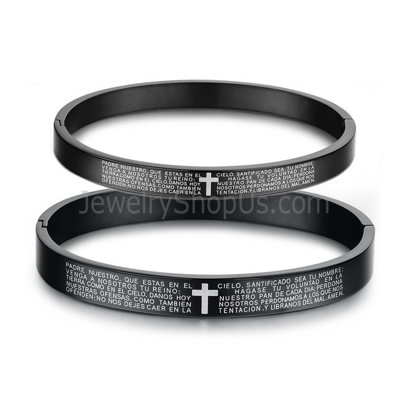 Tatanium Black Cross Couple Bangles With White Cross C848