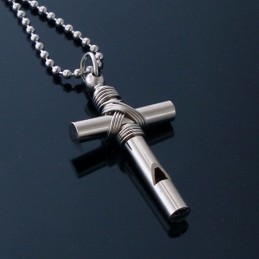 Man Cross Whistle Pendant Gift -Free Chain