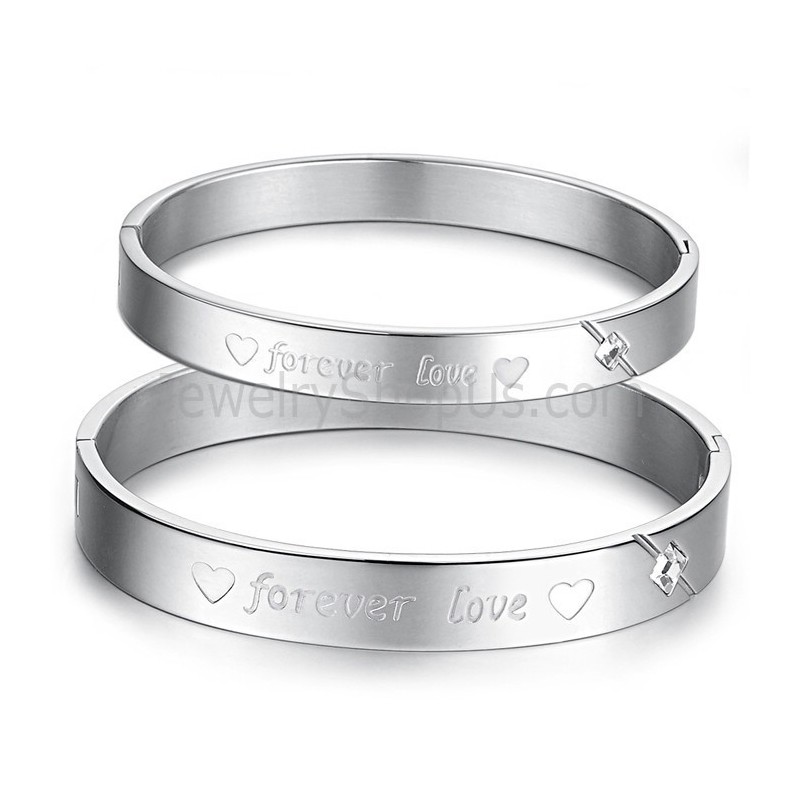 Tatanium Sweetheart "Forever Love" Couple Bangles With Rhinestones C847