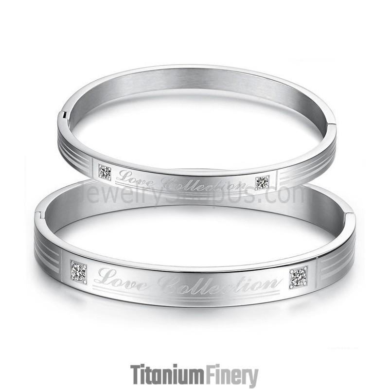 Tatanium "Love Collection" Couple Bangles With Rhinestones C849