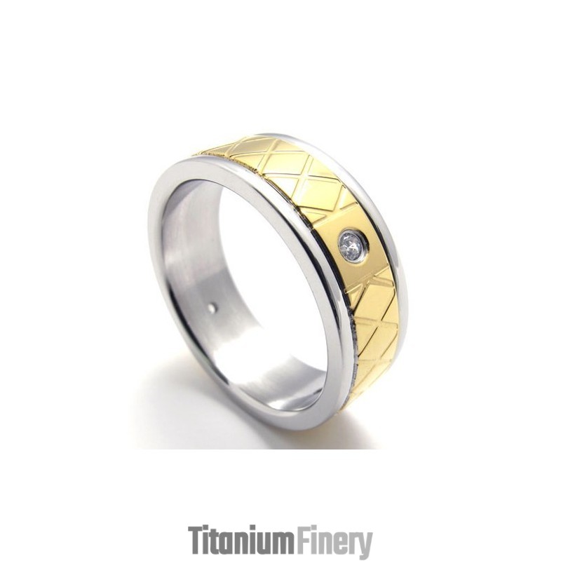 Gold Diamond Titanium Ring