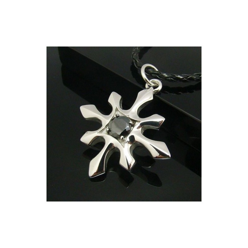 Man'S Titanium Steel Cross With Black Agate Pendant Man'S Titanium Steel Cross With Black Agate Pendant