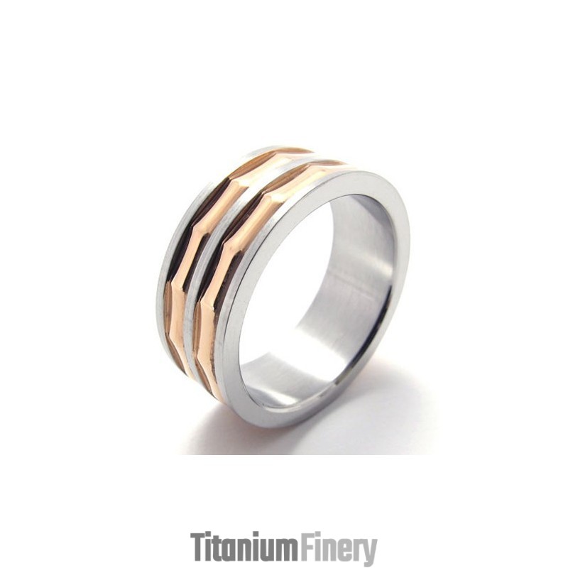 Coffee Gold Accent Titanium Ring