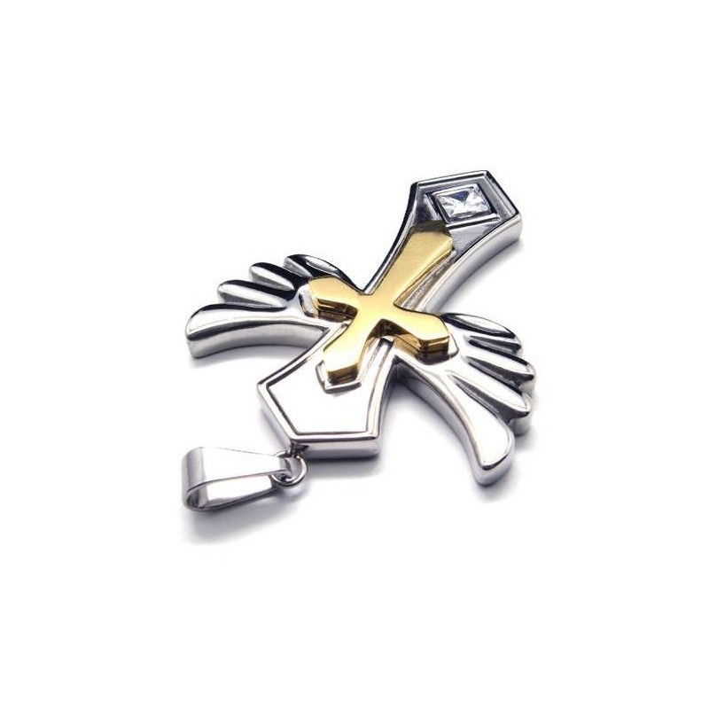 Angle Wing Golden Cross Titanium Steel Pendant Free Chain Angle Wing Golden Cross Titanium Steel Pendant Free Chain