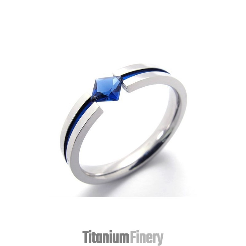 Blue Diamond Titanium Ring