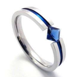 Blue Diamond Titanium Ring