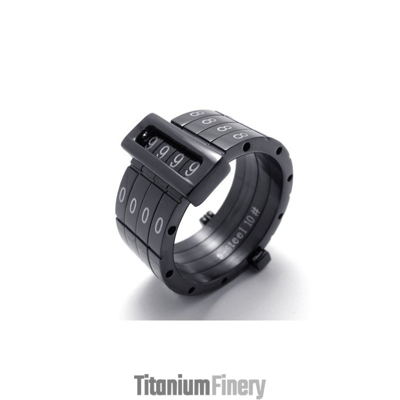 Black Puzzle Code Lovers Titanium Ring