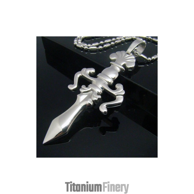 Cool Man Shining Sword Cross Pure Titanium Necklace Pendant