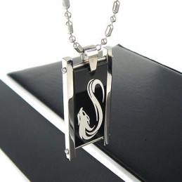 Man Black Pattern Wolf Pure Titanium Necklace Pendant
