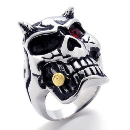 Skull With Red Diamond Titanium Ring