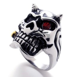 Skull With Red Diamond Titanium Ring