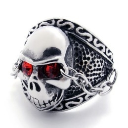 Skull With Red Diamond Titanium Ring