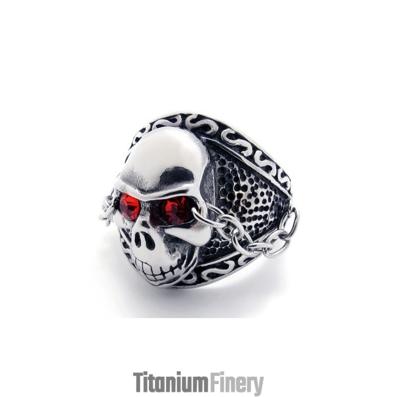 Skull With Red Diamond Titanium Ring Skull With Red Diamond Titanium Ring