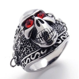 Skull With Red Diamond Titanium Ring