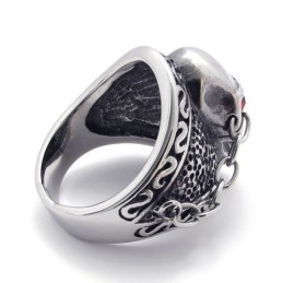 Skull With Red Diamond Titanium Ring
