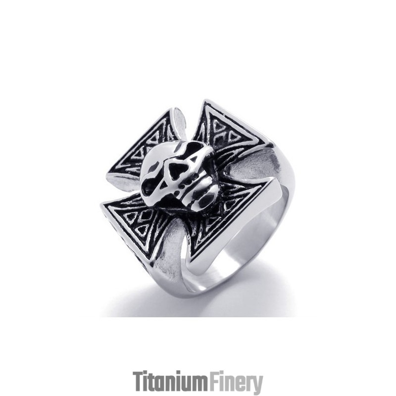 Cross Skull Titanium Ring