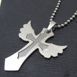 Man 2 Layer Wing Cross Pure Titanium Cross Necklace Pendant