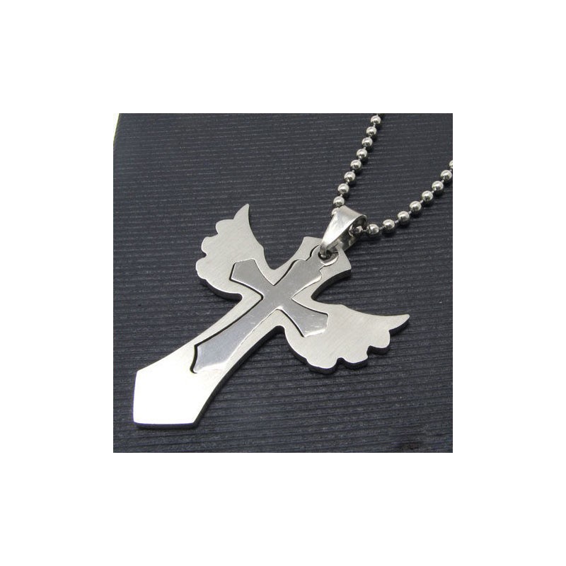 Man 2 Layer Wing Cross Pure Titanium Cross Necklace Pendant