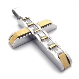 Gold Accent Cross Diamond Titanium Cross Pendant