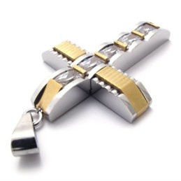 Gold Accent Cross Diamond Titanium Cross Pendant
