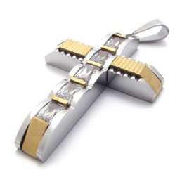 Gold Accent Cross Diamond Titanium Cross Pendant