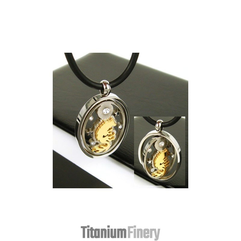 Man Spinner Gold Wolf Gmestone-Pure Titanium Pendant Necklace