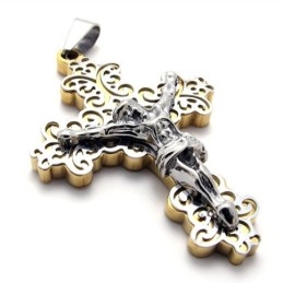 Gold Cross Jesus Titanium Pendant