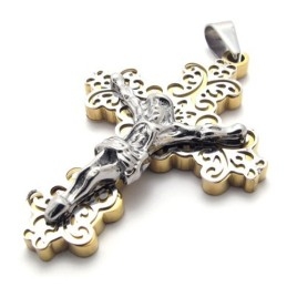 Gold Cross Jesus Titanium Pendant
