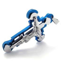 Jesus Blue Titanium Cross Pendant