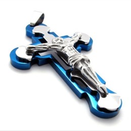 Jesus Blue Titanium Cross Pendant