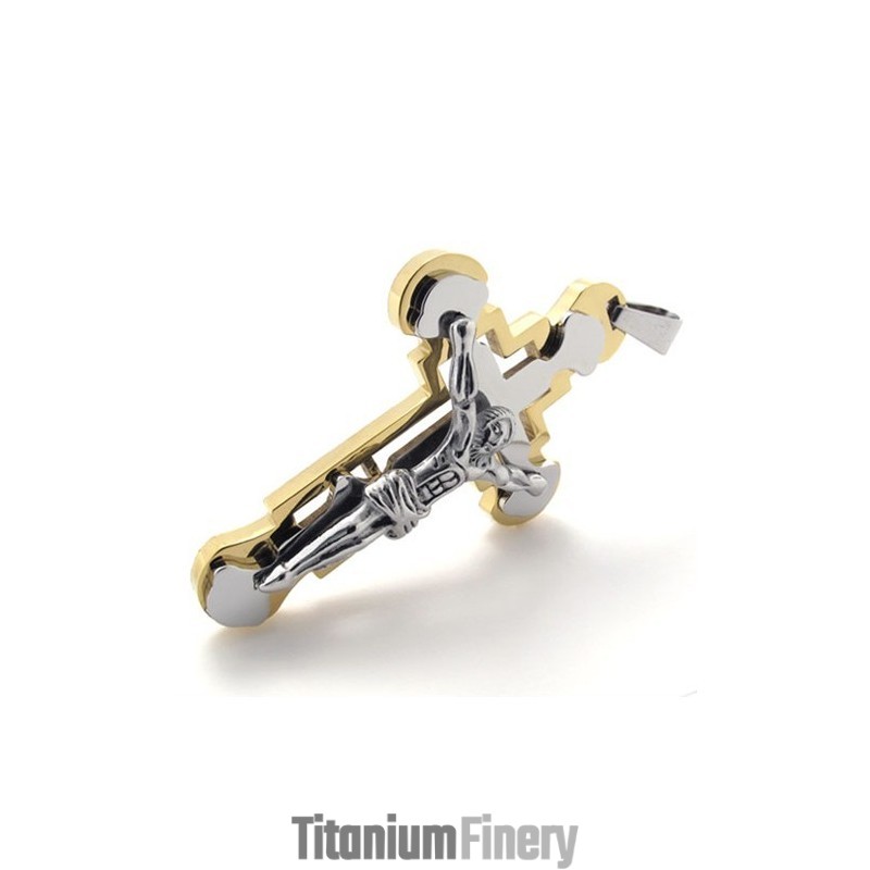 Jesus Gold Titanium Cross Pendant