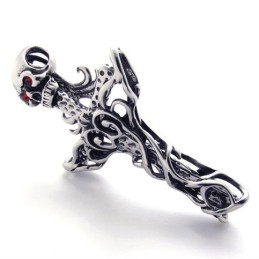 Cross Skull With Red Diamond Titanium Pendant