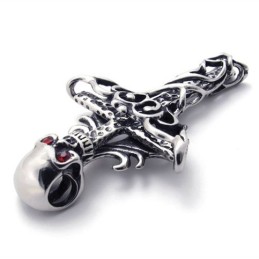 Cross Skull With Red Diamond Titanium Pendant