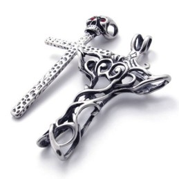 Cross Skull With Red Diamond Titanium Pendant