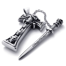 Skull Dagger Titanium Cross Pendant