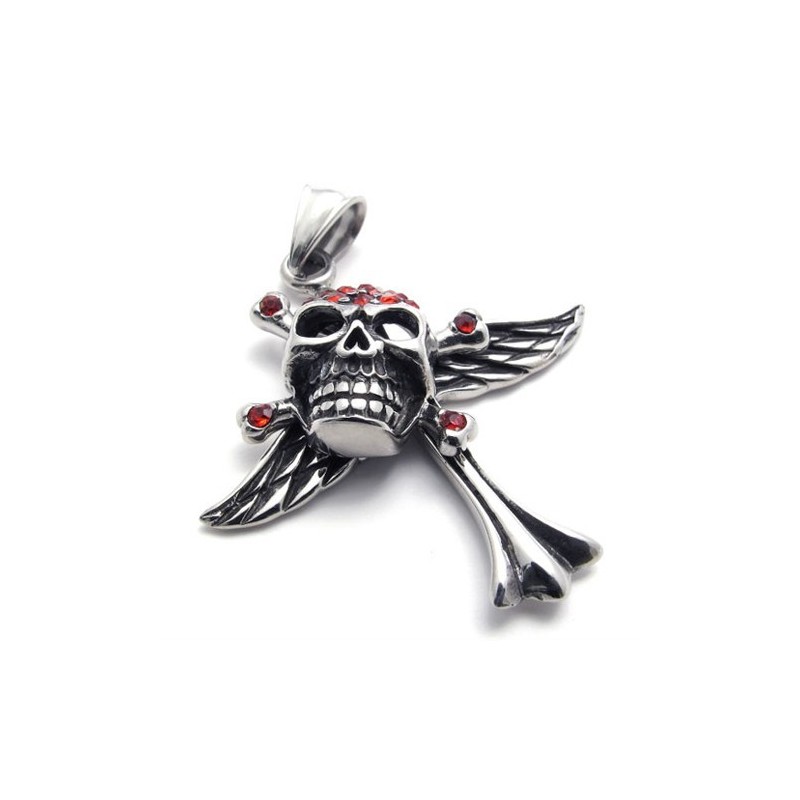 Cross Skull Red Diamond Titanium Pendant