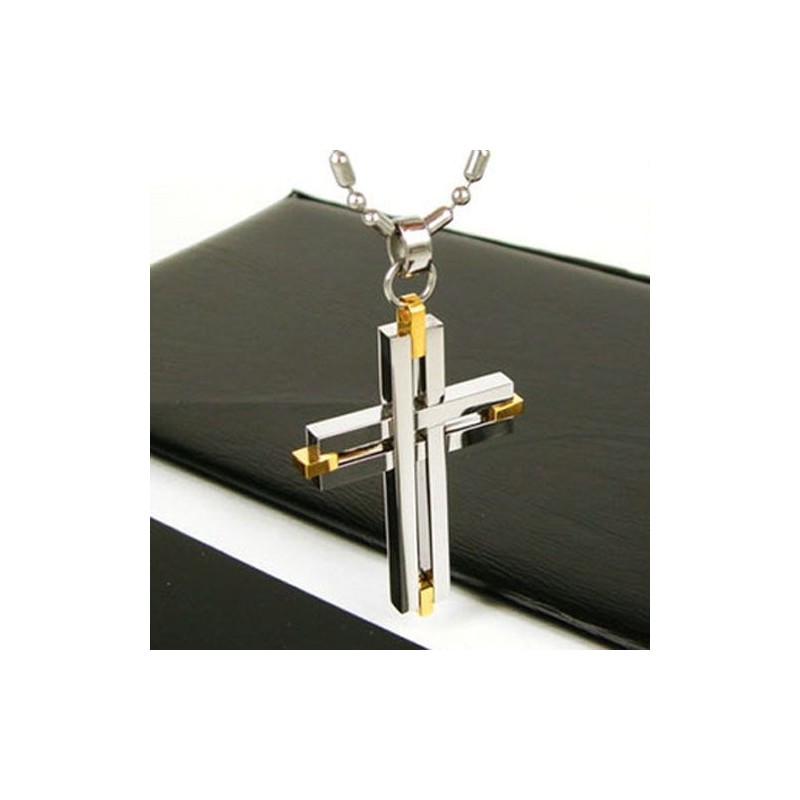 Man Shining Cross Pure Titanium Pendant Necklace Free Chain