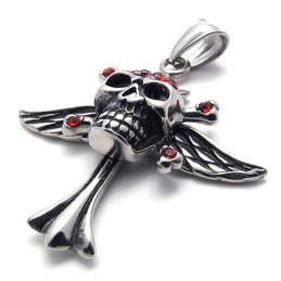 Cross Skull Red Diamond Titanium Pendant