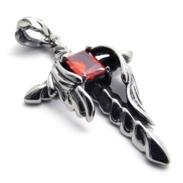 Dagger Cross Red Diamond Titanium Pendant