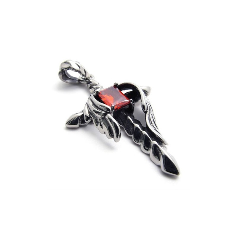 Dagger Cross Red Diamond Titanium Pendant Dagger Cross Red Diamond Titanium Pendant