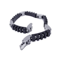 Men's Boy'S Black Silver Pure Titanium Charm Bracelet
