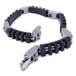 Men's Boy'S Black Silver Pure Titanium Charm Bracelet