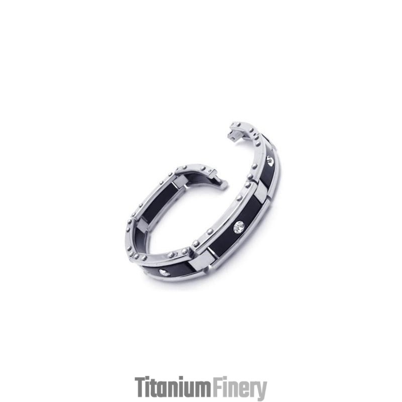 Men Black Silver Pure Titanium Bracelet Rubber Bangle Men Black Silver Pure Titanium Bracelet Rubber Bangle
